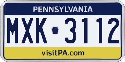 PA license plate MXK3112