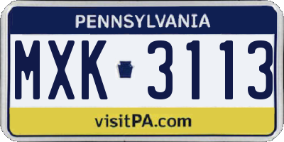 PA license plate MXK3113