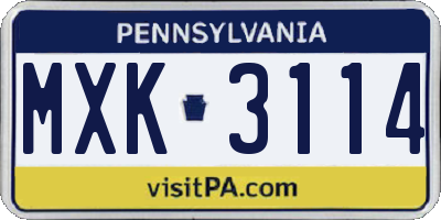 PA license plate MXK3114