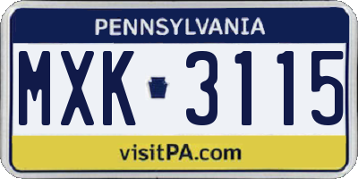 PA license plate MXK3115