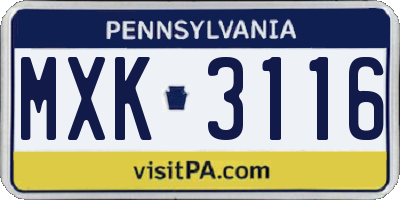 PA license plate MXK3116