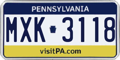 PA license plate MXK3118