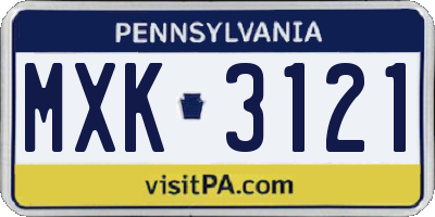 PA license plate MXK3121