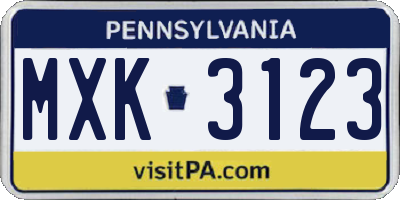 PA license plate MXK3123