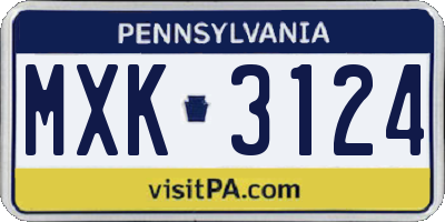 PA license plate MXK3124