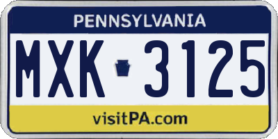 PA license plate MXK3125