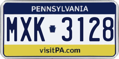 PA license plate MXK3128