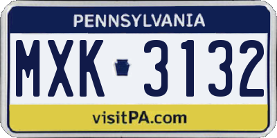 PA license plate MXK3132