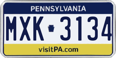 PA license plate MXK3134