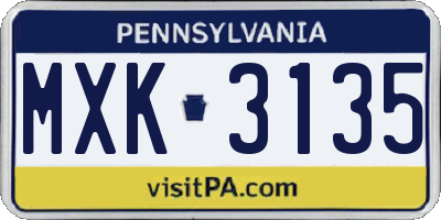 PA license plate MXK3135
