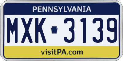 PA license plate MXK3139