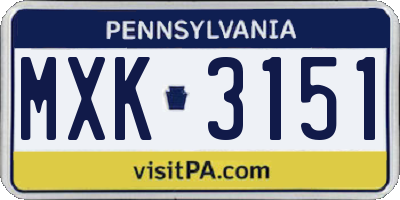 PA license plate MXK3151
