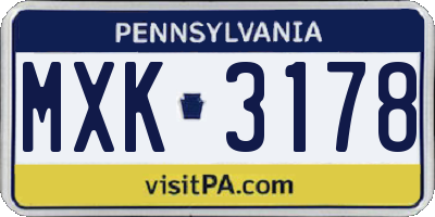 PA license plate MXK3178