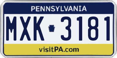 PA license plate MXK3181