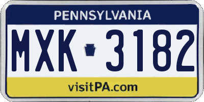 PA license plate MXK3182