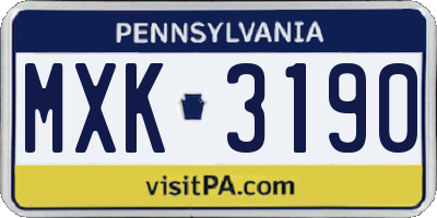 PA license plate MXK3190