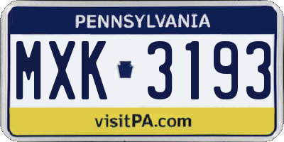 PA license plate MXK3193