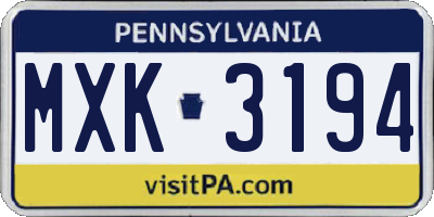 PA license plate MXK3194