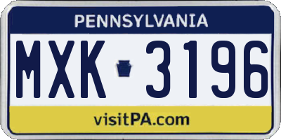 PA license plate MXK3196