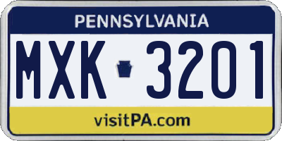 PA license plate MXK3201