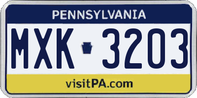 PA license plate MXK3203