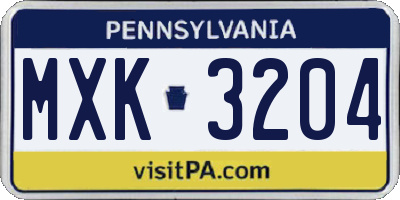 PA license plate MXK3204