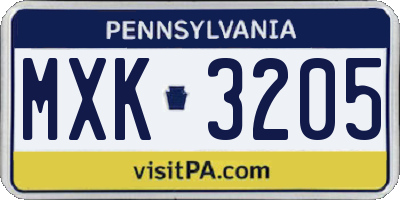 PA license plate MXK3205