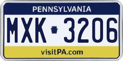 PA license plate MXK3206