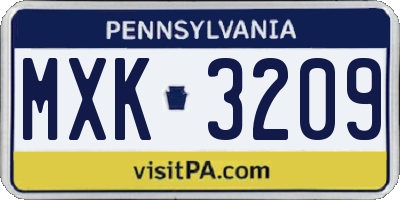 PA license plate MXK3209