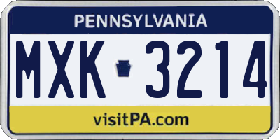 PA license plate MXK3214