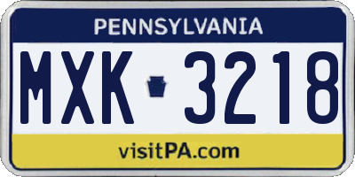 PA license plate MXK3218