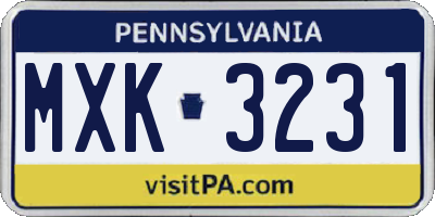 PA license plate MXK3231