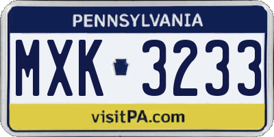 PA license plate MXK3233