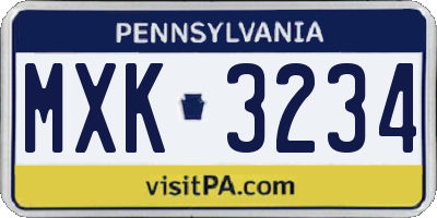 PA license plate MXK3234