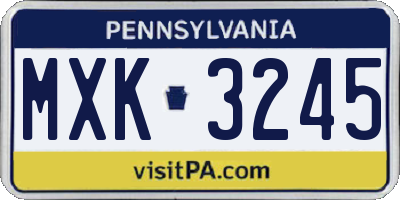 PA license plate MXK3245