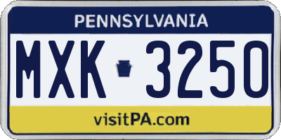 PA license plate MXK3250