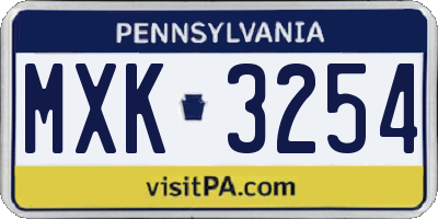 PA license plate MXK3254