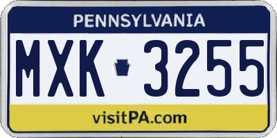 PA license plate MXK3255