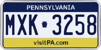 PA license plate MXK3258