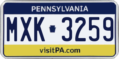 PA license plate MXK3259