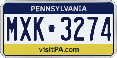 PA license plate MXK3274