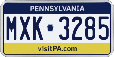 PA license plate MXK3285