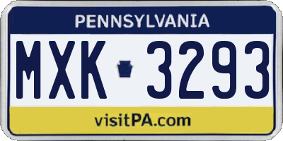 PA license plate MXK3293