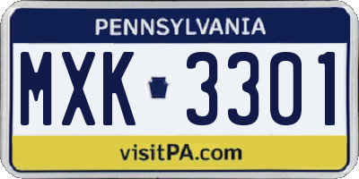 PA license plate MXK3301