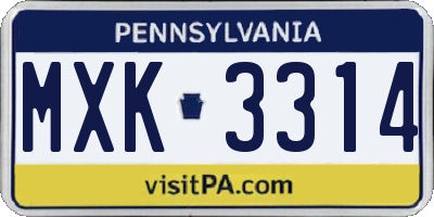 PA license plate MXK3314