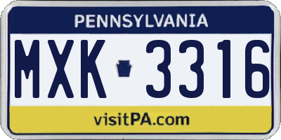 PA license plate MXK3316