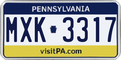 PA license plate MXK3317