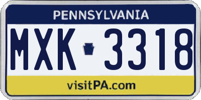 PA license plate MXK3318