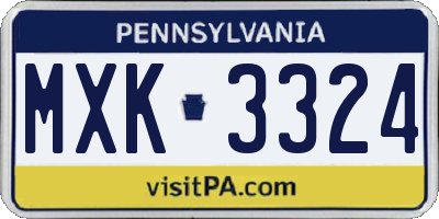 PA license plate MXK3324