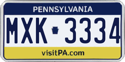 PA license plate MXK3334
